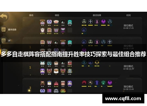 多多自走棋阵容搭配指南提升胜率技巧探索与最佳组合推荐